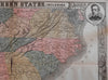 Southern Confederacy Civil War Map 1863 large decorative w/ portraits Lincoln