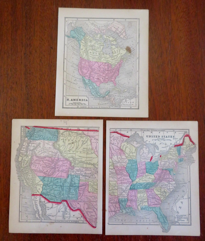 North America Territorial United States 1857 Morse Colby Lot 3 hand color maps
