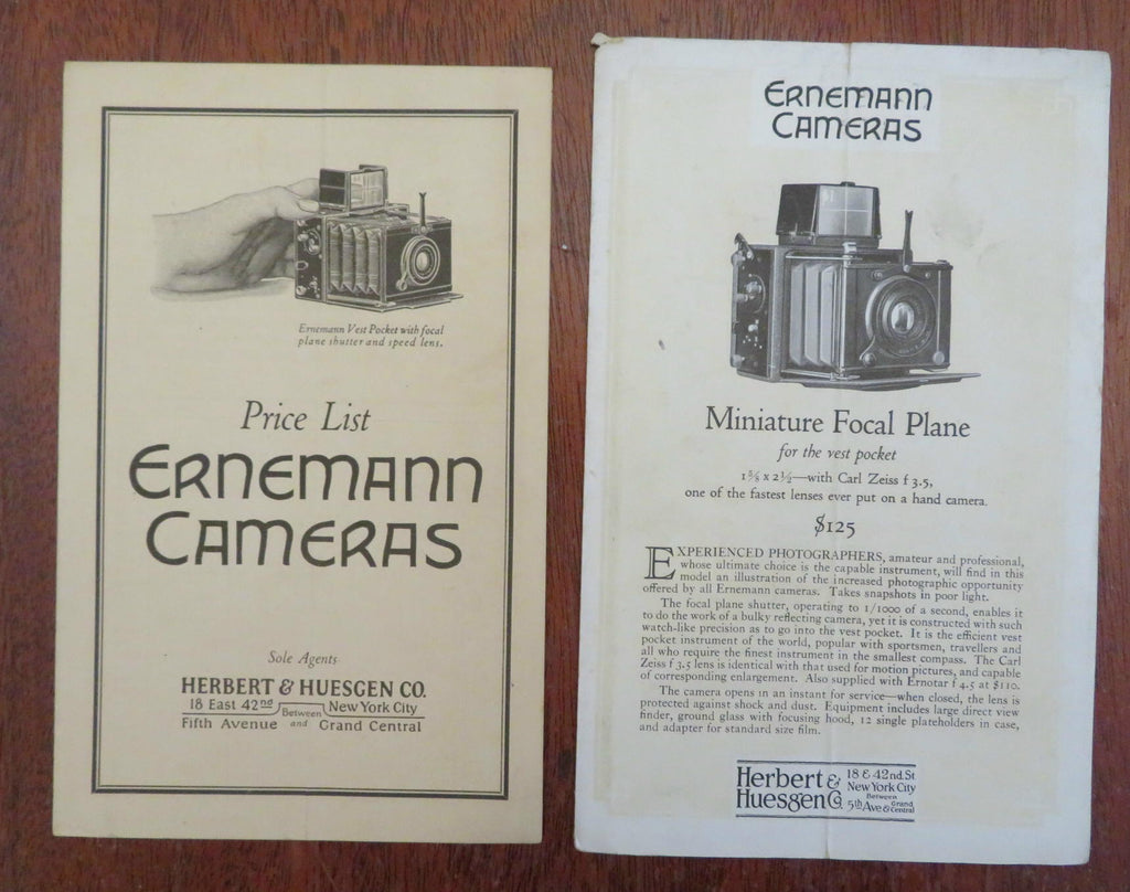 Ernemann Cameras Photography Advertising Lot x 2 c. 1915 Huesgen Co. leaflets