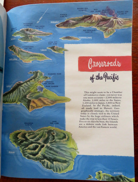 Hawaiian Islands Statehood Advertisement c. 1948 illustrated booklet color map