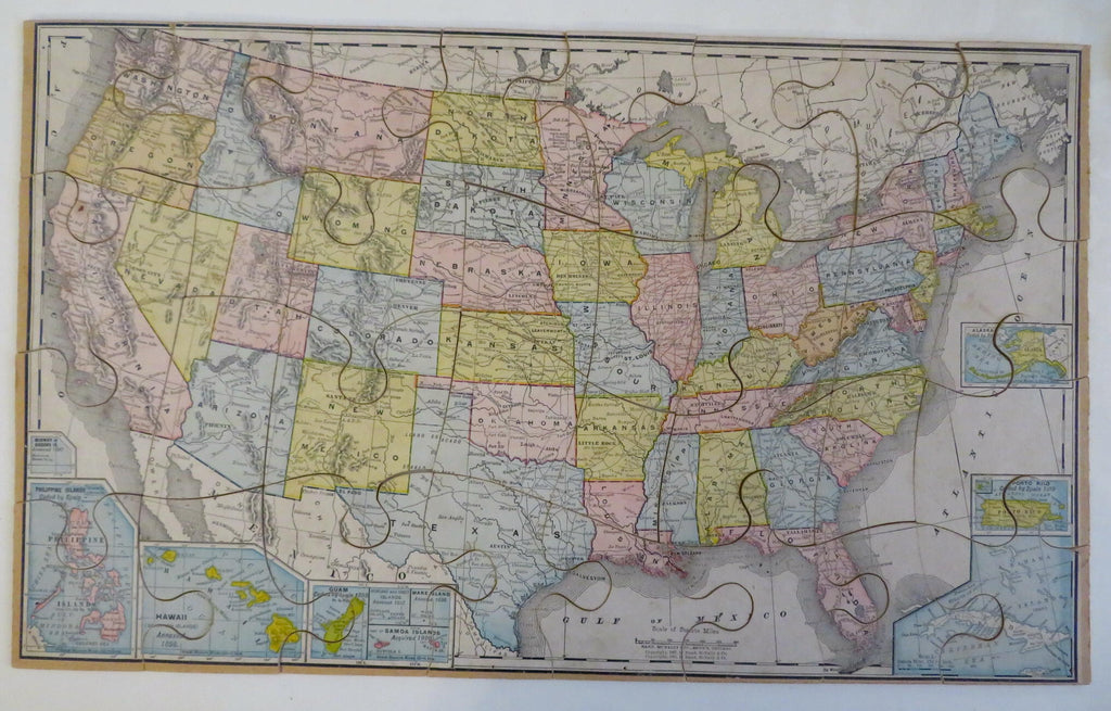 United States Map Puzzle c. 1905 Parker Brother Juvenile Toy Geography Puzzle