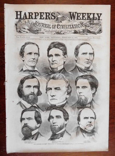 Alabama Secede Delegation Harper's Civil War newspaper 9 Feb 1861 complete issue