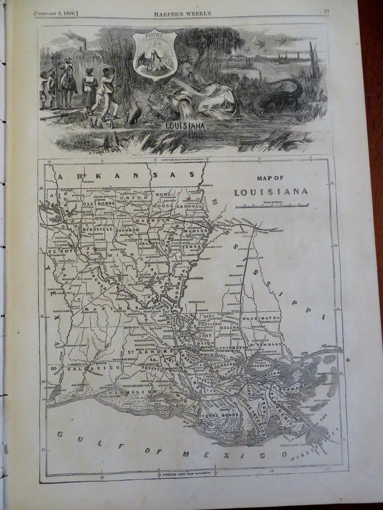 U.S. Ironclad Navy Louisiana map Reconstruction Era nwsppr 1866 complete issue