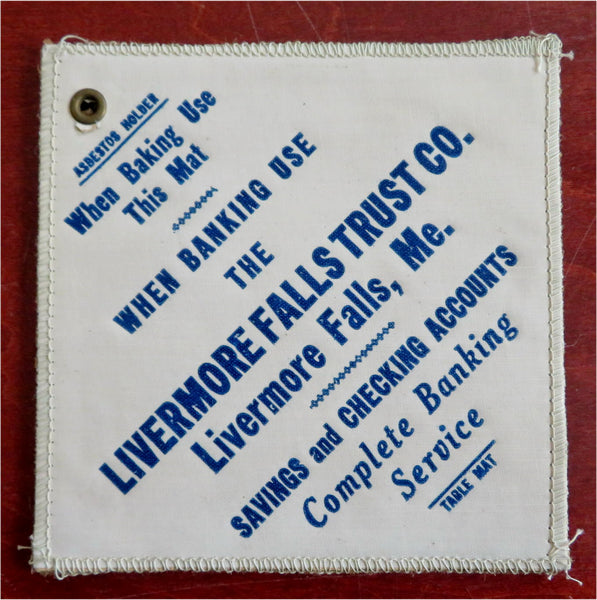 Livermore Falls Trust Co. Maine Bank c. 1920 promotional asbestos holder hot pad