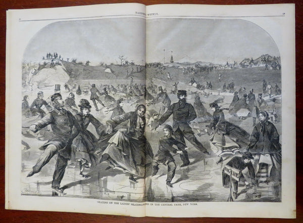 Winslow Homer Ice Skating Centerfold 1860 Harper's newspaper complete issue