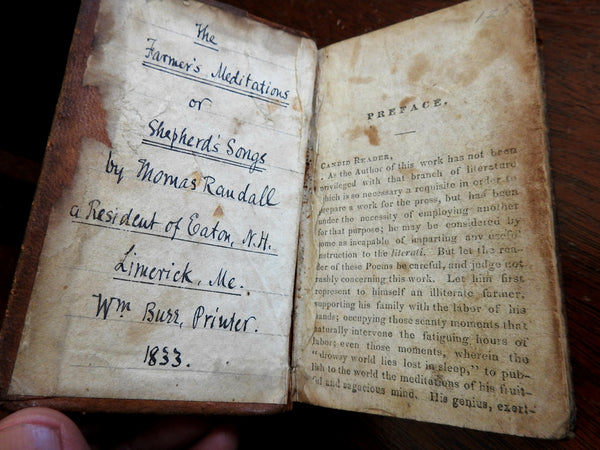 Farmer's Meditations 1833 Thomas Randall poetry book Limerick ME w/ custom case