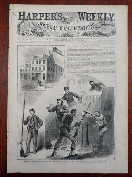 Colonel Ellsworth Murdered Harper's Civil War newspaper 1861 complete issue