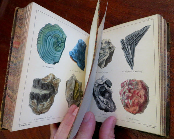 Mineralogy Science 1850 Sowerby illustrated leather book 20 color litho plates