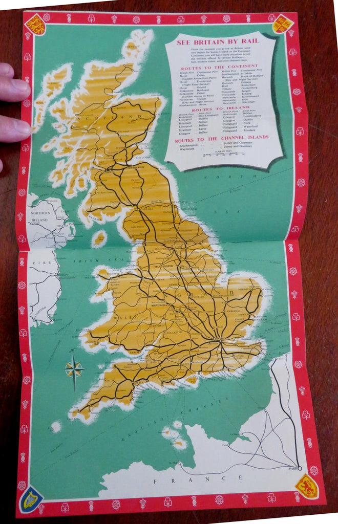 British Railways Sightseeing Brochure c. 1950's illustrated tourist info w/ map