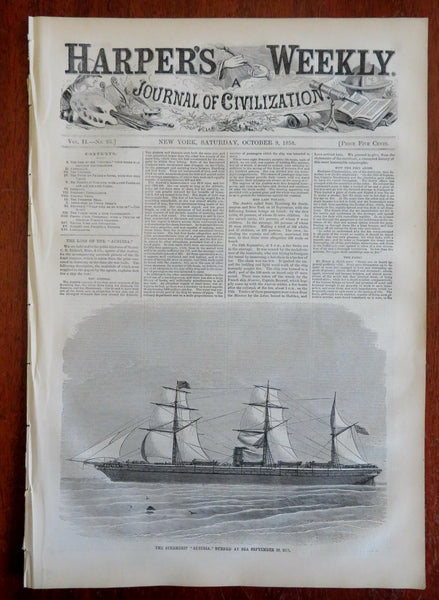 Mormon War Provo Steamship Austria Wreck Harper's newspaper 1858 complete issue