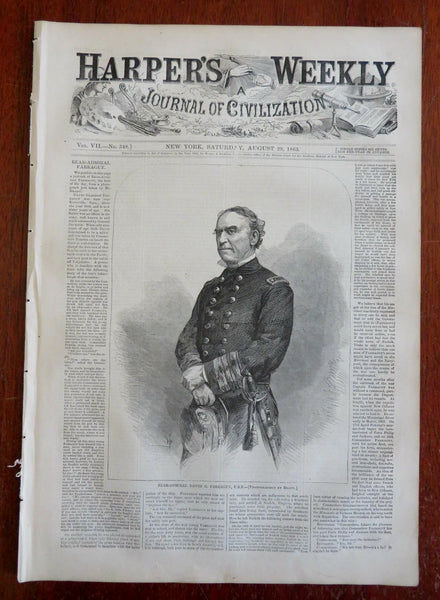 Admiral Farragut Union Draft Harper's Civil War newspaper 1863 complete issue