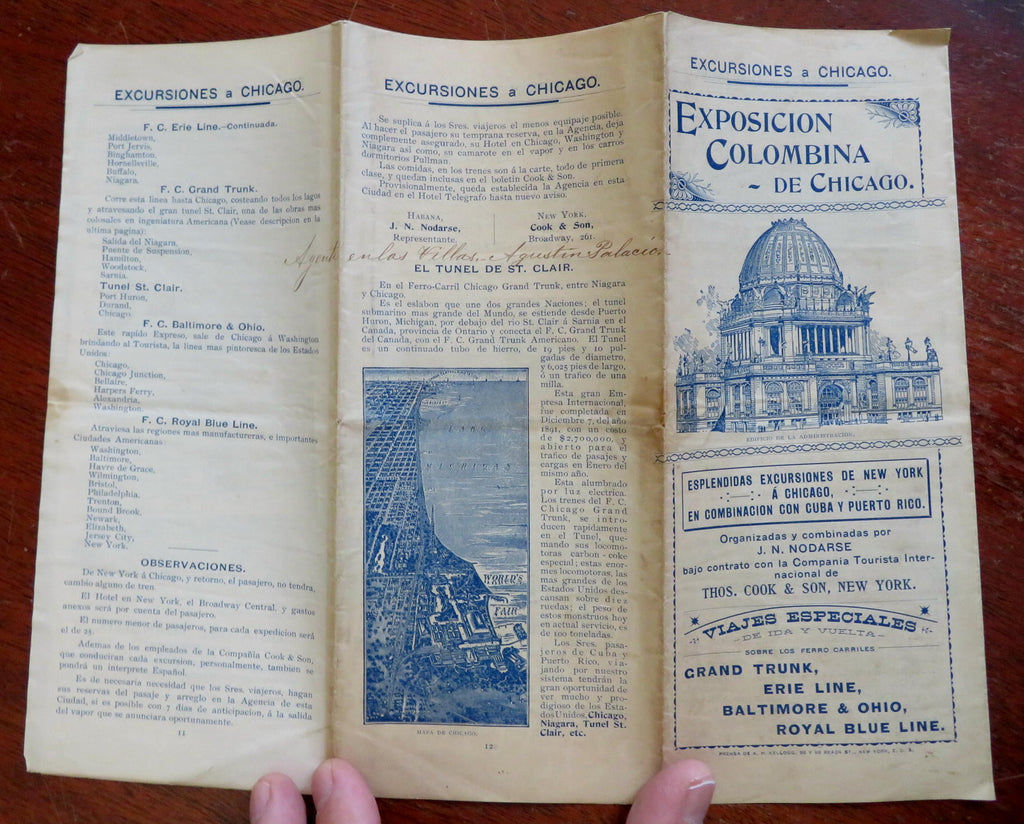 Chicago World's Fair Spanish Language Promo Brochure 1893 illustrated ad w/ map