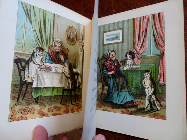 Funny Cat & Dog Children's Story c. 1870 Dutch juvenile book w/ 16 color lithos