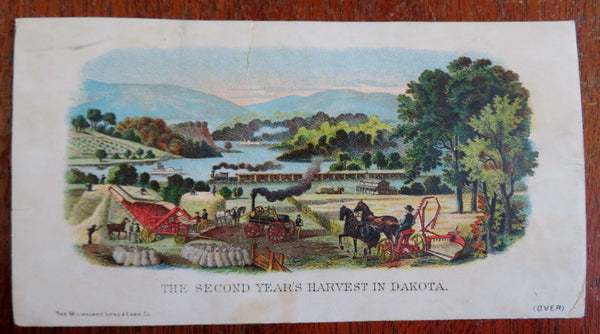 Dakota harvest scene Chicago Milwaukee & St. Paul Railway 1870s advertising card