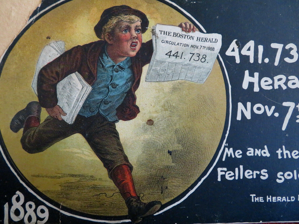 Boston Herald Subscription Celebration 1889 decorative Newsboy newspaper Advert