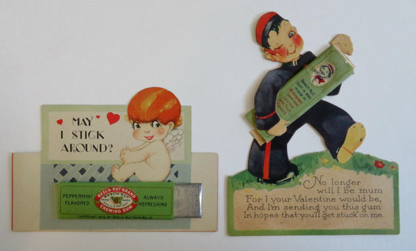 Beech-Nut Gum shaped Valentine Cards Chewing Gum Sticks 1916 candy lot x 2
