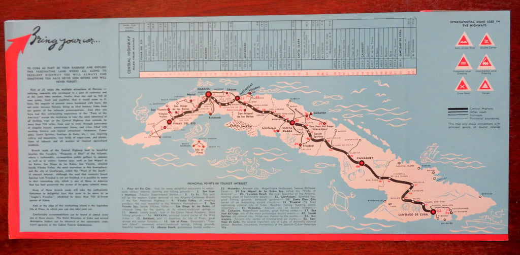 Cuba Automobile Tourism Advertising Brochure c. 1940's sightseeing map guide