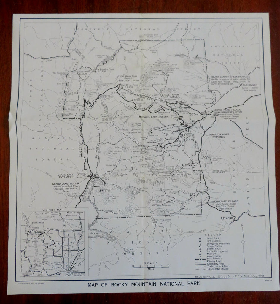 Rocky Mountain National Park Colorado Trails Museums 1950 tourist souvenir map