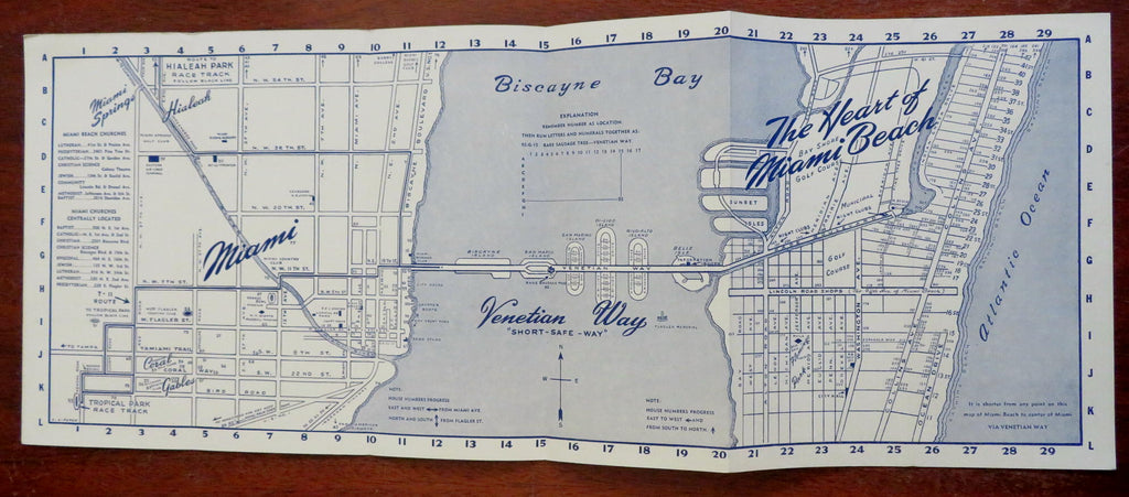 Miami Beach Florida Venetian Way Advertising City Plan c. 1930's tourist promo