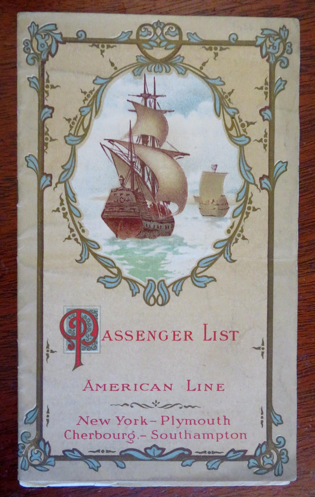 "Philadelphia" American Line Passenger List 1907 souvenir booklet ship rules