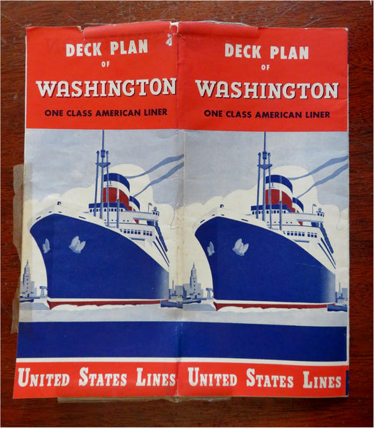 S.S. Washington United States Line Passenger Ship c. 1947-51 deck plan brochure