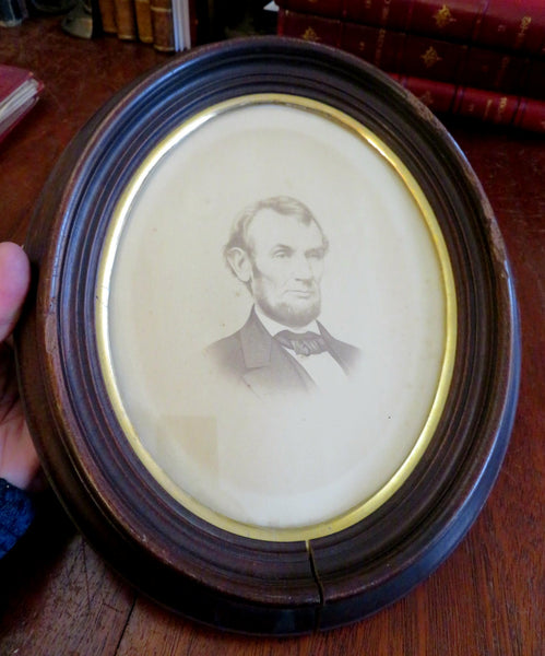 Abraham Lincoln Albumen photo c. 1870's Walnut oval framed portrait