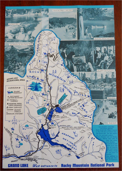 Rocky Mountain National Park West Entrance Granby c. 1940's tourist cartoon map