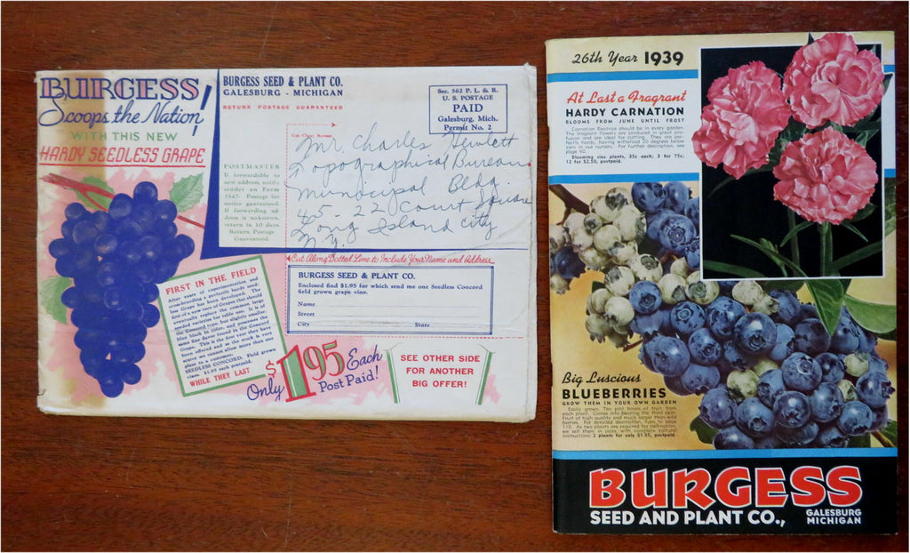 Burgess Seed & Plant Co. Gardening Flowers 1939 mail order catalog w/ envelope