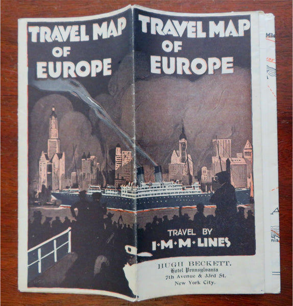 I.M.M. Lines Europe Travel Map Distances c. 1935 tourist info vintage brochure