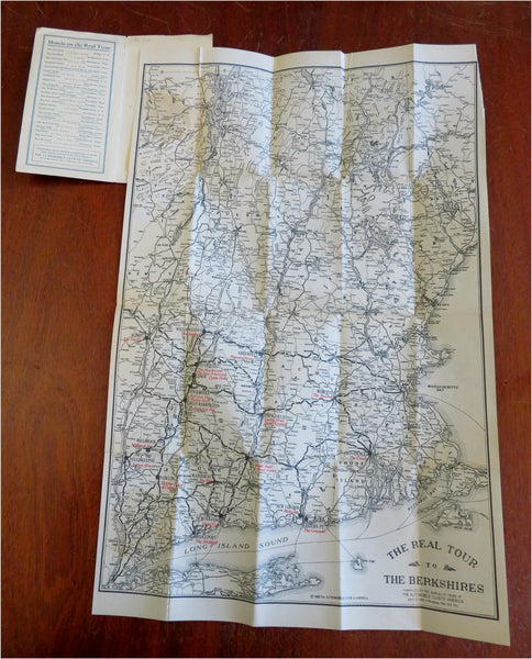 Berkshires Massachusetts Real Tour Road Map c. 1922 tourist folding map promo