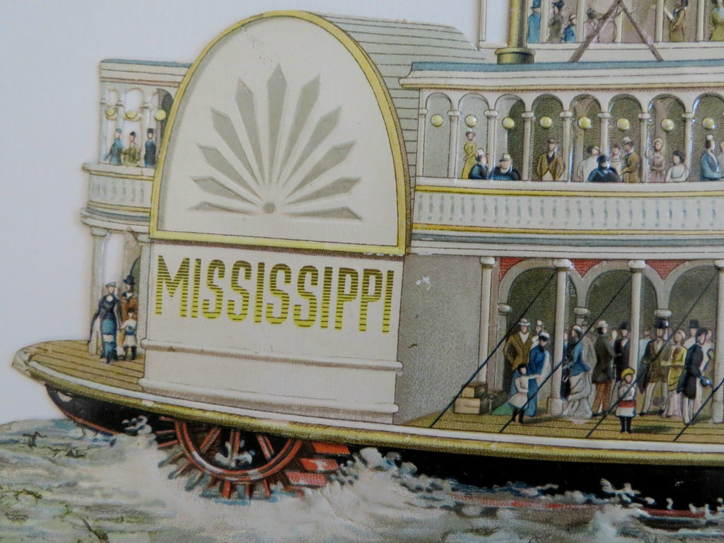 Mississippi River Boat Steam Paddleboat c.1890's embossed die-cut souvenir print