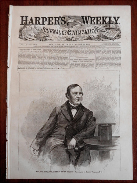 Union Victories NYC Parade Harper's Civil War newspaper 1865 complete issue