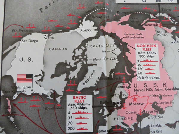 Russian Naval Power Soviet Fleets World Map 1968 Cold War information map