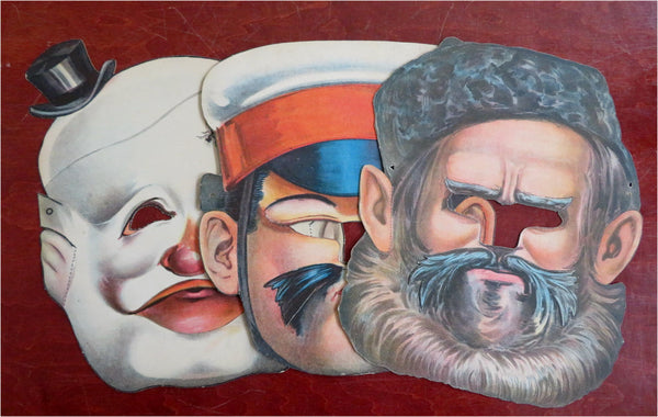 Masks Lot x 3 Clown Ukraine Russia Soldier Cossack 1904 Halloween paper masks