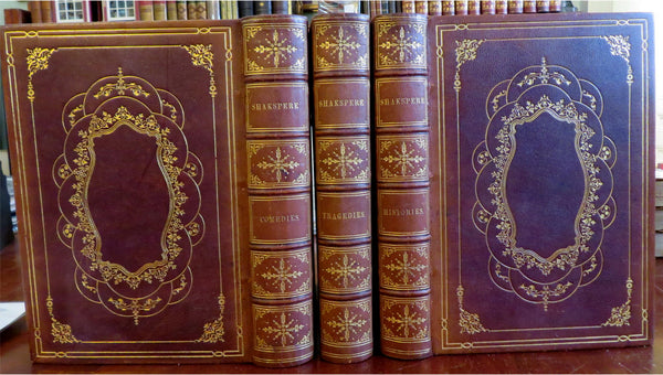 Shakespeare Complete Works 1850s Tallis beautiful leather 3 vol. set 80+ plates
