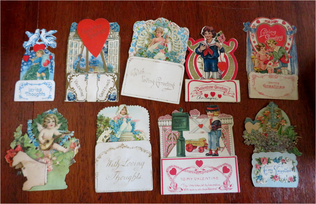 Valentine's Day Cards c.1910-30's pop-ups 3-D Lot x 9