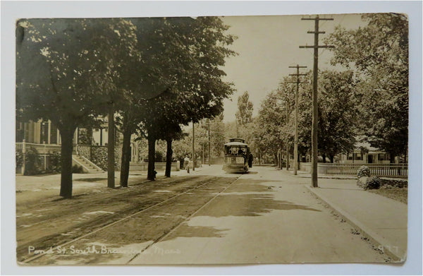 Trolley Street Scene South Braintree Massachusetts c. 1913 Real Photo Postcard