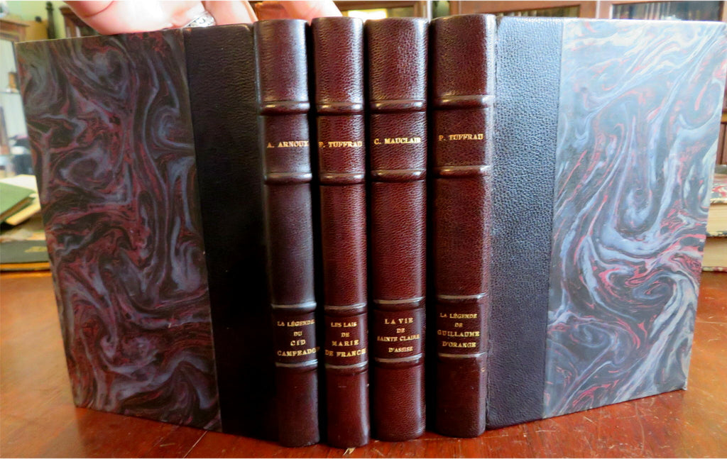 Classic French Literature Marie de France El Cid 1920 lovely 4 vol. leather set