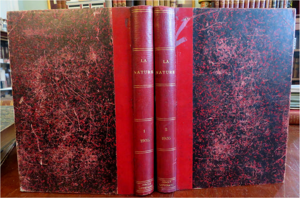 French Scientific Review Arts 1905 Illustrated rare 2 vol. leather set sciences