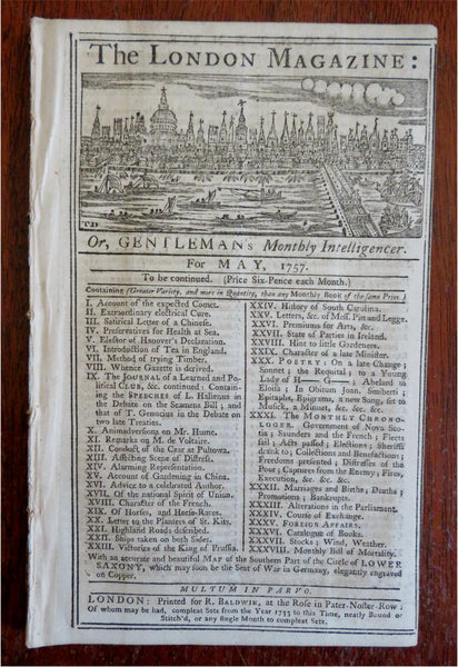 London Mag. American Colonies Carolina Indians 1757 Chinese Gardening etc. issue
