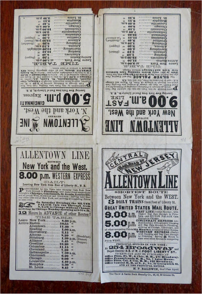 Allentown Line & Connections c. 1880's Travel time tables Brochure w/ route map
