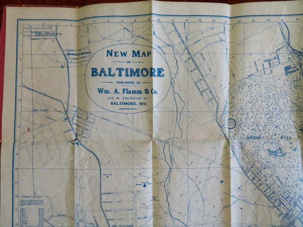 Baltimore Maryland detailed city plan Patapsco River 1900 Flamm rare pocket map