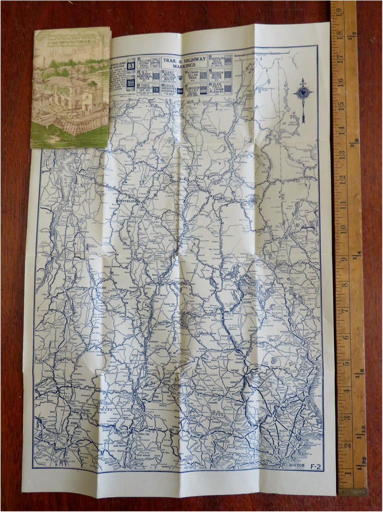 New Hampshire & Vermont Auto Trails c. 1920's Dept. Store promo pocket road map