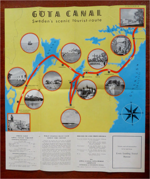 Gota Canal Sweden Tourist Info 1934 travel brochure w/ pictorial map