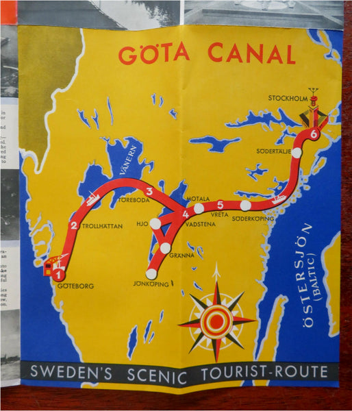 Gota Canal Sweden Tourist Info 1937 travel brochure w/ cartoon pictorial map