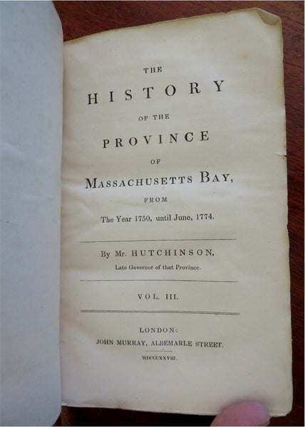 Massachusetts Bay Colony History Americana 1828 Hutchinson Vol. 3 only