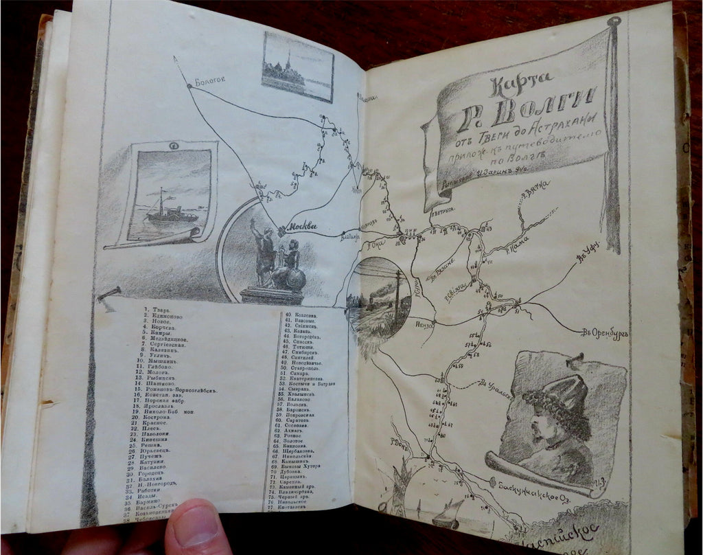 Volga River Russian guide book 1894 rare tourist travel info w/ pictorial map