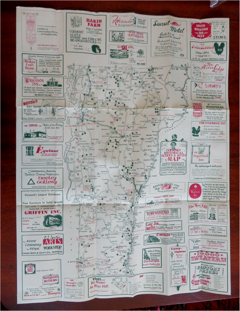 Vermont Historical Tourist Map 1970 Maunsell travel brochure vintage ads