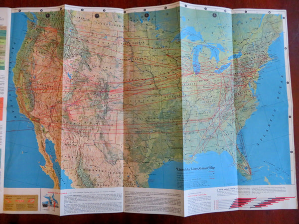United Air Lines System Route Map Air Atlas United States c. 1969 tourist map