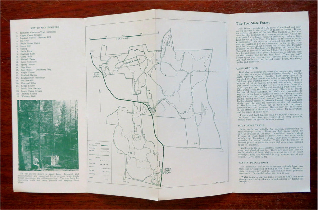 Fox State Forest Hillsboro New Hampshire c. 1958 tourist trail map brochure